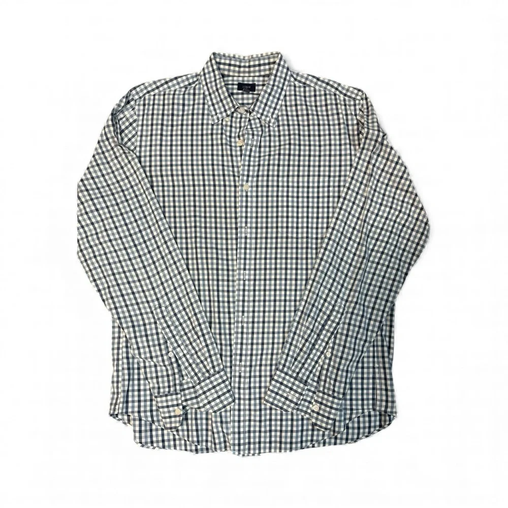 J. Crew men’s blue‎ and White Checkered Casual Shirt size L